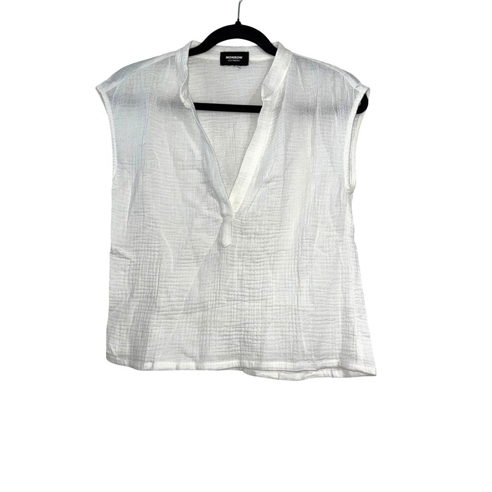 Monrow Womens Sleeveless  white color V-Neck Top - Eco-Friendly Organic Cotton B